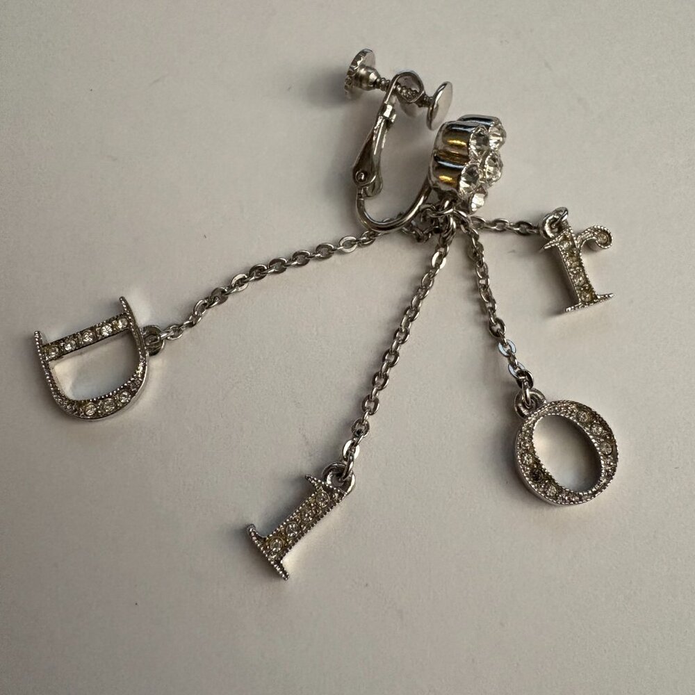 2000s vintage signed Christian Dior silver & crystal letter dangle earrings - Picture 4 of 9